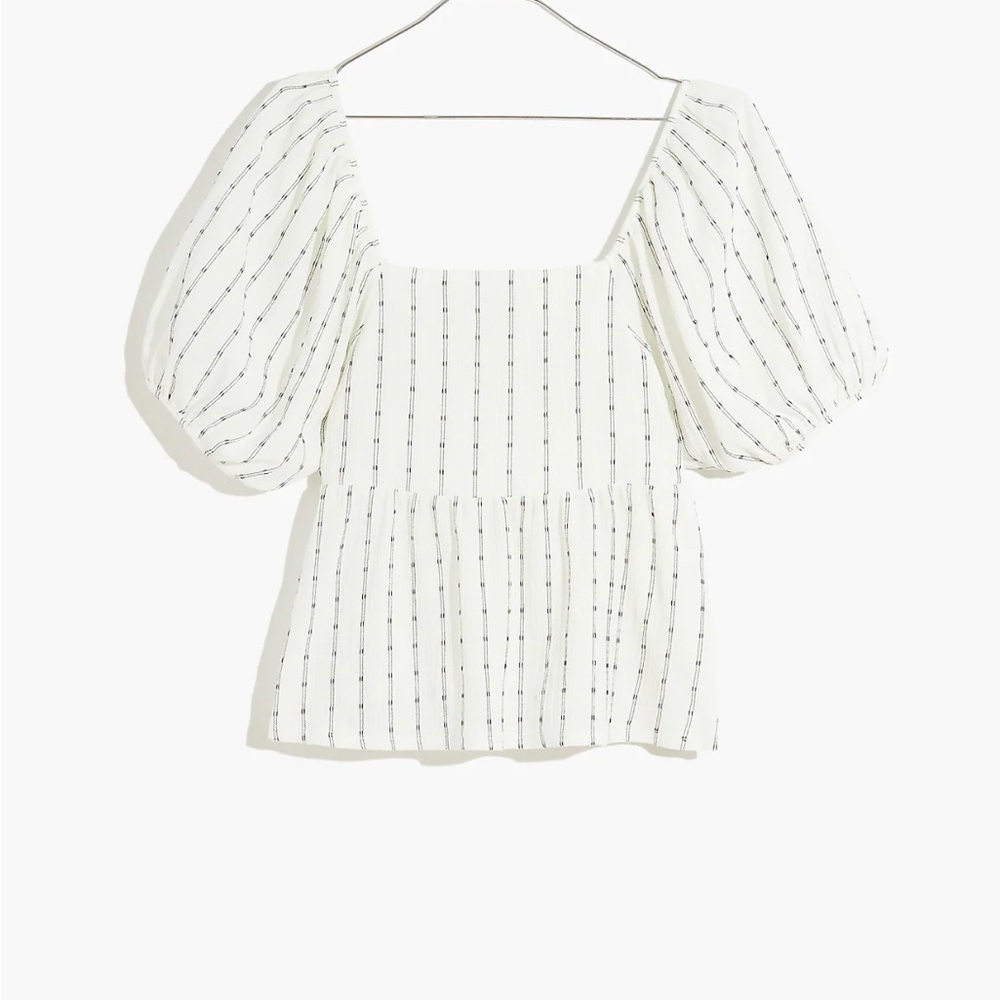 Madewell white and black Puff-Sleeve Empire Top XS NWT - Picture 6 of 7